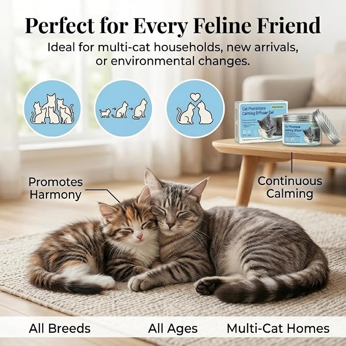 Cat Pheromone Calming Diffuser Gel, Unplugged Cordless Container, 1 Pack | Comforting Scent for Home and Car Travel, Lasts Up to 2 Months