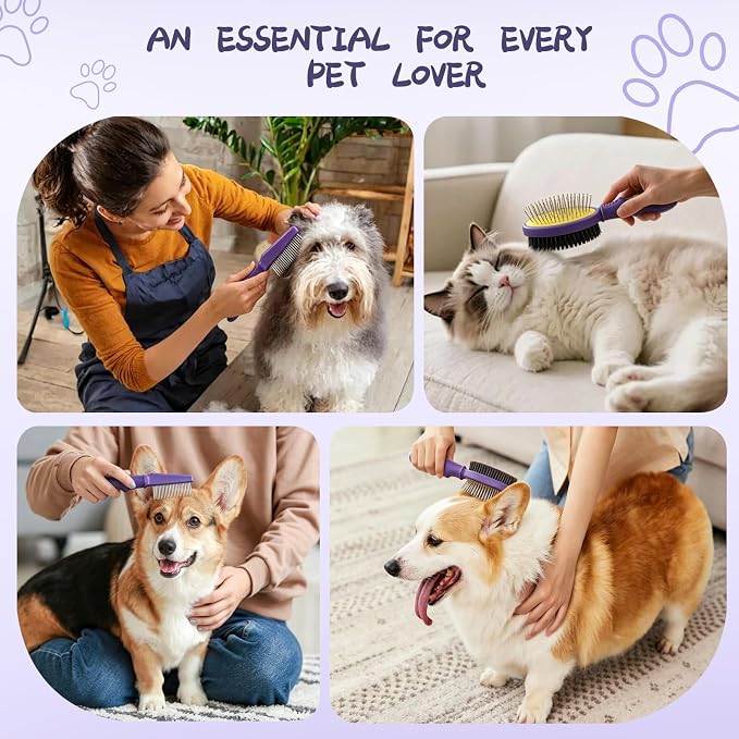 2PCS Pet Grooming and Deshedding Brush Tools | 2-In-1 Double-Sided Dogs Cats Brush for Shedding and Bathing, Pet Shedding Comb for Removes Loose Long and Short Haired