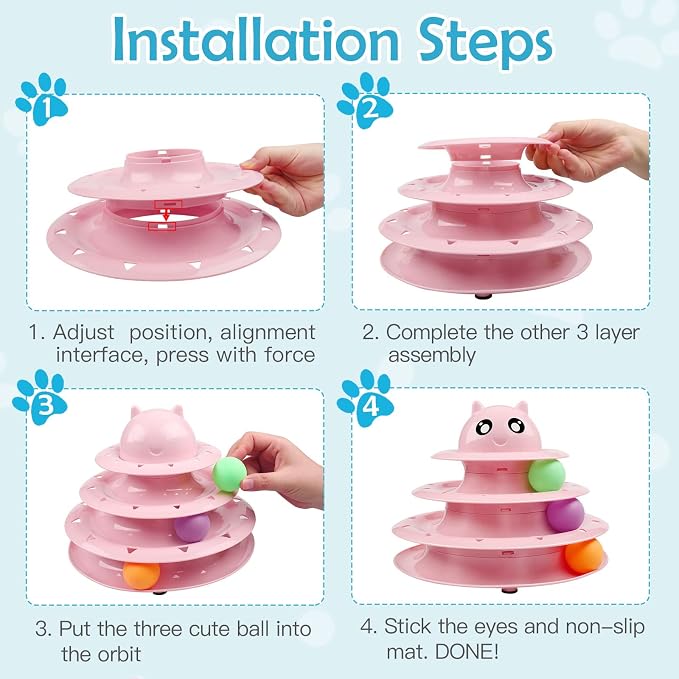 UPSKY 20 PCS Cat Toys - 3-Level Turntable Roller with Balls for Indoor Cats, Kitten Set with Teaser, Mice, Spring, and Various Ball Toys
