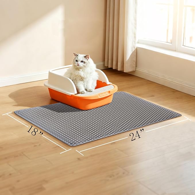 Honeycomb Large-Pore Cat Litter Mat, 24"x18", Gray | Catches all litter types, side-opening, easy clean, soft & durable, BPA-free, upgraded non-slip & urine-proof bottom, medium