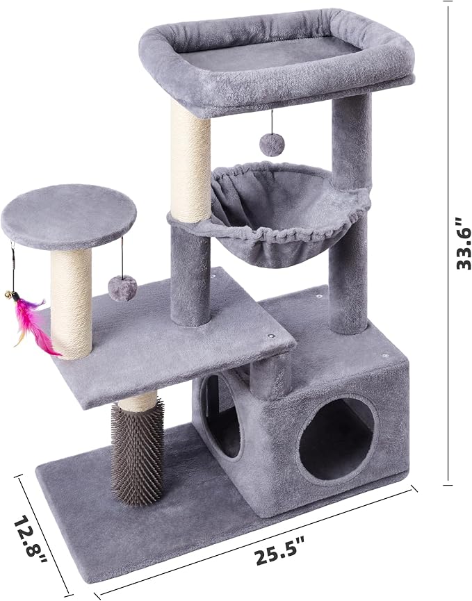 Multi-Level Cat Tree for Indoor Cats, Cat Tree Tower with Big Cat Hammock, Indoor Climbing Activity Tower with Scratching Posts, Grey