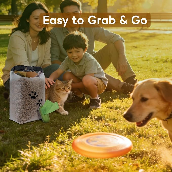 Dog Food Storage Bag with Roll-Top Closure, for Traveling, Camping,Boarding,14 Cups + 195 Poop Bags.