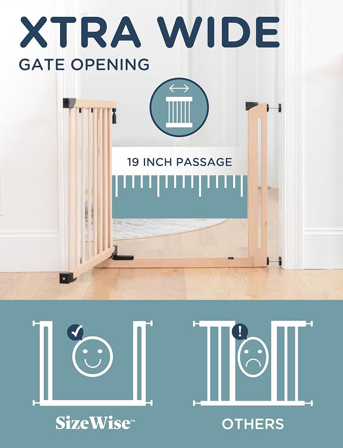Baby Delight SizeWise™ Wood Pressure Mounted Safety Gate 27.6"-31.5" | Extra-Wide Passage | Auto-Close Two-Way Opening | Easy Installation | PEFC Certified Beech Wood (28.7" Passage)