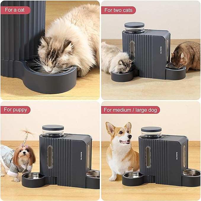 Gardner Pet Automatic Gravity Cat Food Feeder and Water Dispenser Stainless Steel Two-in-One Set Large Capacity Dispenser for Pets Dogs, Puppies, Kittens-(1.6 Gallons x 2)