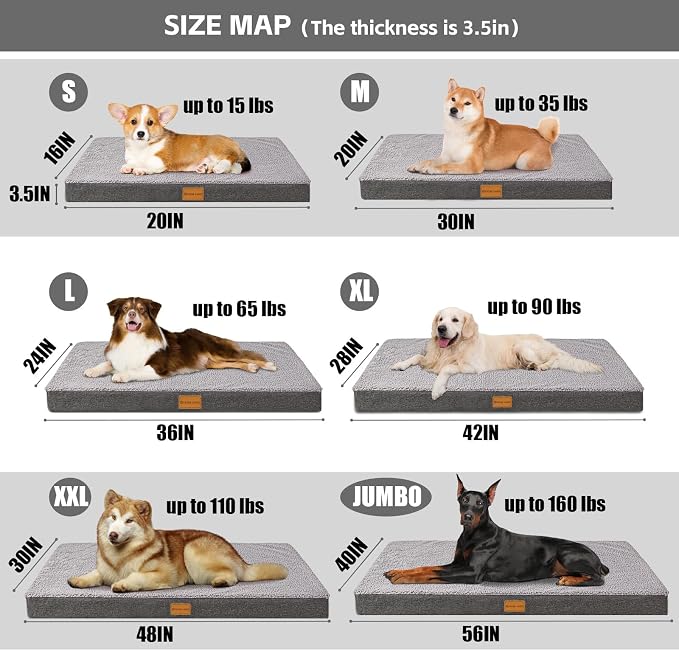 Patas Lague Orthopedic Large Dog Bed Washable Pet Sofa Mat 42''X28'' Grey | Egg-Crate Foam Dog Couch For Large Sized Dogs, Waterproof Removable Cover, Soft Pet Crate Bed With Nonskid Bottom