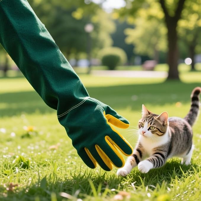 Animal Handling Gloves Bite Proof, 60cm/ 23.6In Scratch Resistant Leather Gloves for Grabbing/Grooming/Handling Dog Cat Bird Snake Parrot Lizard Reptile - Reinforced Palm Protection Gloves