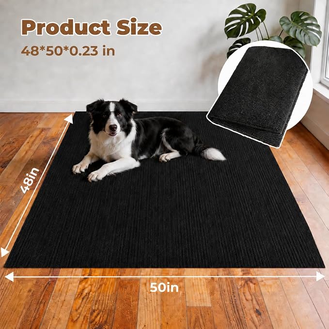 Large Dog Playpen Mat, 48 in x 50 in Dog Crate Mat Black | Reusable Puppy Training Pads for Under Crate Cages, Washable Waterproof Non-Slip Dogs Playpen Mats Pad for Floor Kennel
