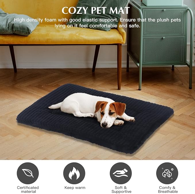 BVAGSS Reversible Dog Crate Pad, Memory Foam Pet Bed Mat, Soft Warm Machine Washable Sleeping Kennel Mattress for Small Medium Dogs XH079 (21''x13''x1.6'',Dark Grey)