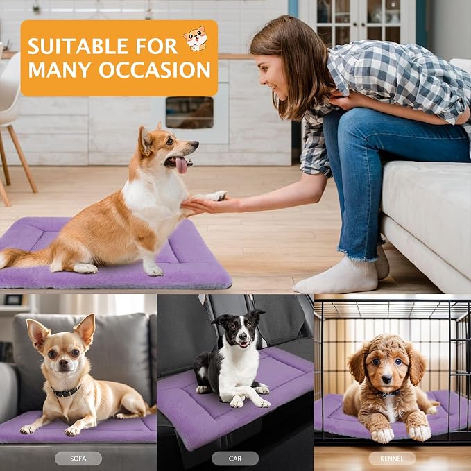 Reversible Dog Bed Mat with Plush and Corn Velvet,Soft Warm Pet Cushion, Dual Purpose Washable Sleeping Mattress Bed for Small Medium Large Dog and Cat XB004 (30"x20", Purple)