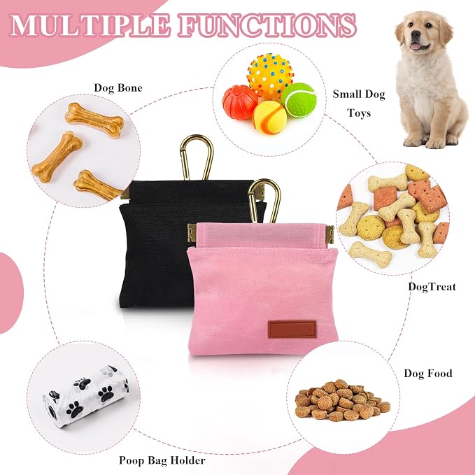 2Pcs Hands Free Dog Treat Pouches for Training, Walking and Outdoor Use | Dog Treat Bag with Carabiner, Hands Free, Auto Closing Pet Treat Pouch for Training,Walking, Hiking