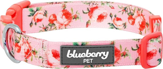 Blueberry Pet Adjustable Large Dog Collars for Medium Dogs, Small Dogs, Puppy Collar, Flower for Dog Collar Female, Pink Dog Collar Girl Flower, 18-26 Inch