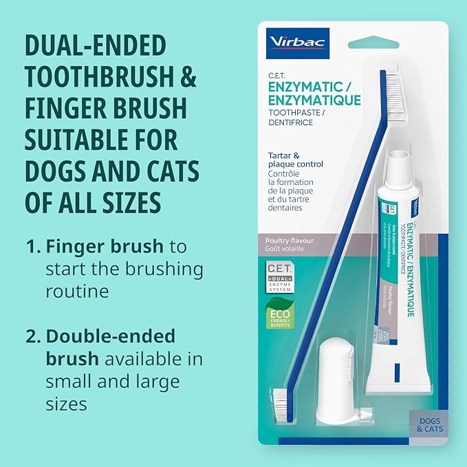 Virbac C.E.T.® Oral Hygiene Kit for Dogs | Poultry-Flavor Toothpaste | Fingerbrush and Pet Toothbrush,(Pack of 2)