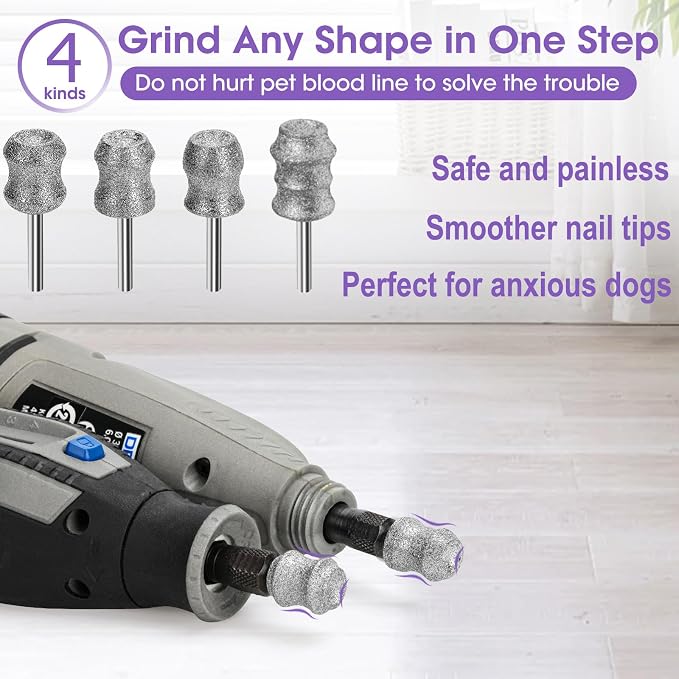 for Dremel - Dog Nail Grinder Attachment - Pet Nail Trimmer Bits Won't Pull Hair or Get Hot for Large Medium Small Dogs Pack of 4
