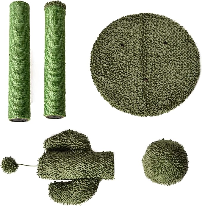 Amazon Basics Sisal Cat Scratching Post, Indoor Cactus Triple Posts for Cats & Kittens with Dangling Ball, Small, 22.4"H, Green