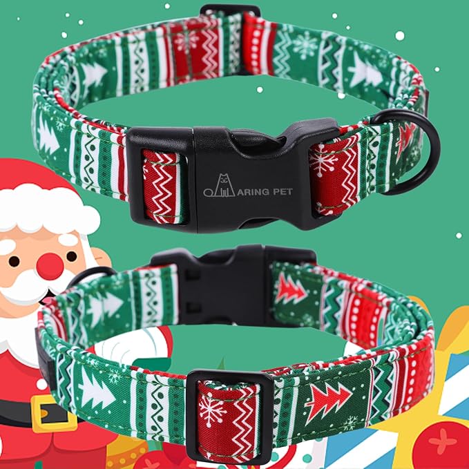 ARING PET Christmas Dog Collar, Cute Red Green Folk Snowflake Pet Collars with Quick Release Buckle for Puppy Small Medium Large Boy Girl Dogs-XS