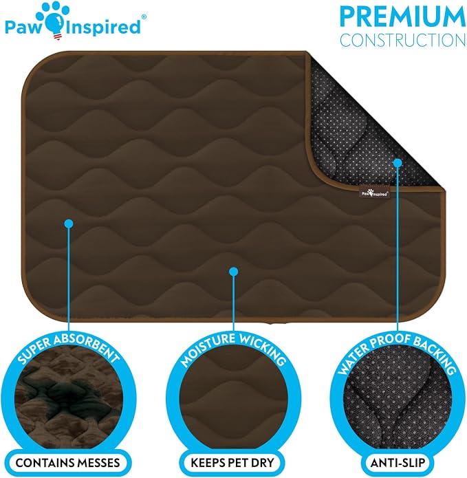 Paw Inspired Washable Padded Crate Mats for Dogs, Dark Brown, 29x18 Inch | Fits 30-inch Kennels, Leakproof, Waterproof Bottom, Plush Dog Pad, Pet Bed