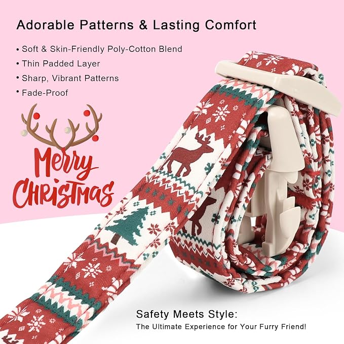 Christmas Dog Collar for Large Dogs - Cute Fair Isle Style Christmas Collars for Dogs, Soft Adjustable Winter Holiday Dog Collars with Quick Release Buckle L