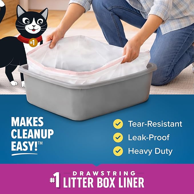 Jonny Cat Litter Box Liners: Fresh Scent - Heavy Duty - Tear & Leak Resistant - Drawstring Close - Jumbo, 7 Count