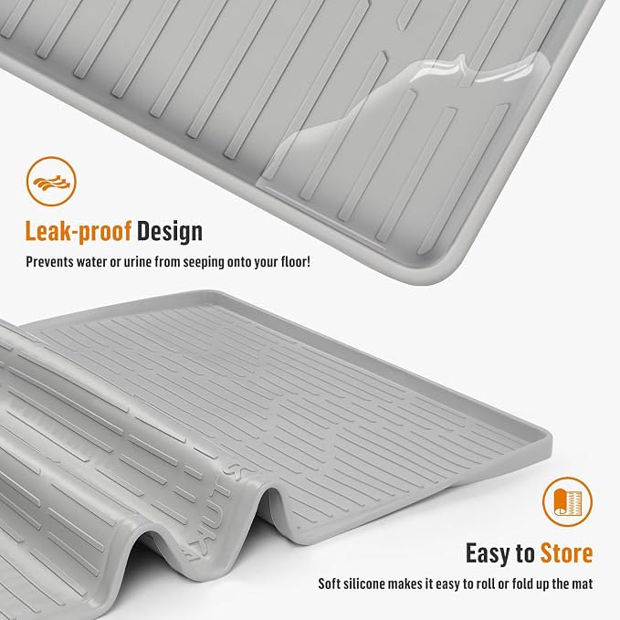 Silicone Cat Litter Box Mat 24"x 17" Extra Large Cat Rubber Mat | Cat Mat for Litter Box, Non-Slip, Waterproof Cat Litter Trapping Mat with Raised Edge, Kitty Litter Mat for Floor, Easy Clean
