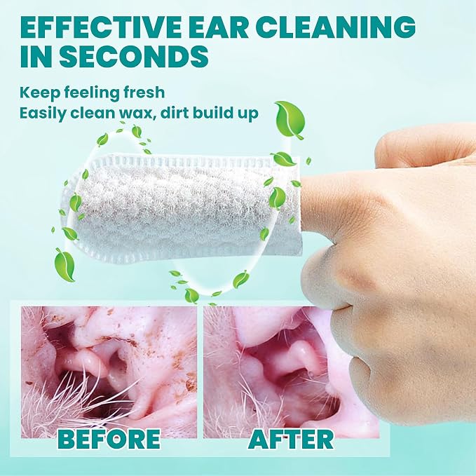 MEDUWEDU Ear Cleaner Finger Wipes 60 Counts, Dog Ear Cleaner, Grooming Kit Care for Dogs and Cats, Soft & Easy Otic Cleaning Pads, Remove Wax, Dirt & Stop Smelly, Itchy, Non-Irritating, Peach Scent
