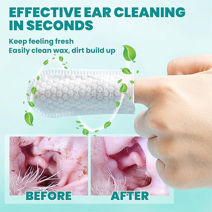 MEDUWEDU Ear Cleaner Finger Wipes 60 Counts, Dog Ear Cleaner, Grooming Kit Care for Dogs and Cats, Soft & Easy Otic Cleaning Pads, Remove Wax, Dirt & Stop Smelly, Itchy, Non-Irritating, Unscented