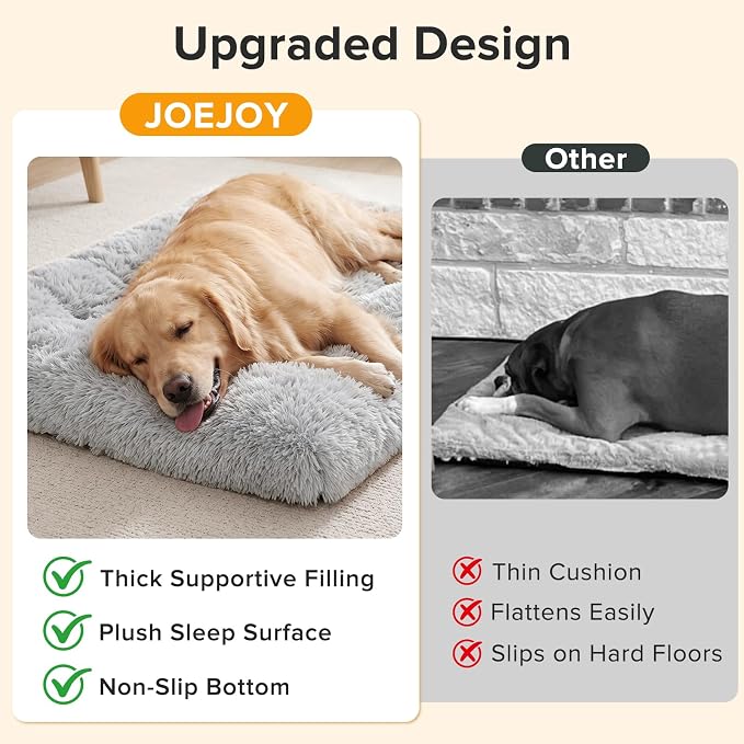 JOEJOY Large Dog Crate Pad, Fluffy Plush Washable Kennel Mat, 47" x 29" | Fluffy Plush Surface, Washable Cover, Cozy Thick Cushioning, Non-Slip Bottom, Crate & Kennel Fit, Dog Comfort Mat
