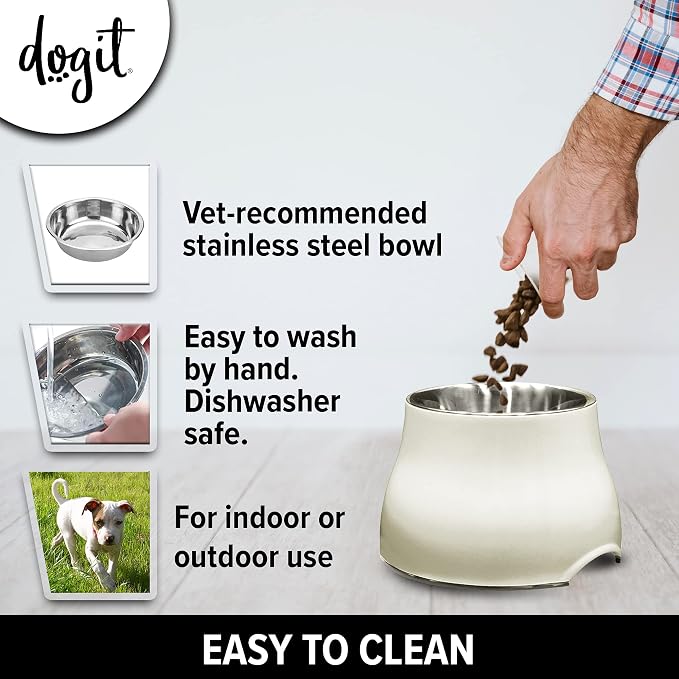 Dogit Elevated Dog Bowl for Large Dogs, White | Stainless Steel Dog Food and Water Bowl