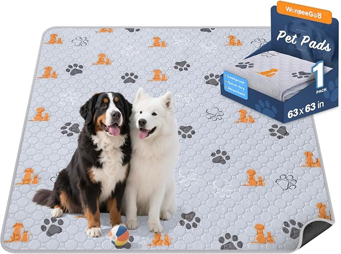 WanpeeGoo Washable Pee Pads for Dogs, Waterproof, 63 x 63 in, 1 Pack, Orng | Super Absorbent, Waterproof and Non-Slip; Washable, Reusable Dog Pads for Crates, Playpens, Floors, Furniture and Travel