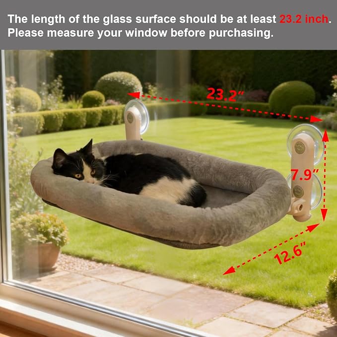 YGP Heavy-Duty Metal Frame Cat Window Perch with Foldable Design | No Drilling Space-Saving Fold-Down 40lbs Tested Hold 4 Strong Suction Cups Ultra-Soft Fleece Hammock for Cats