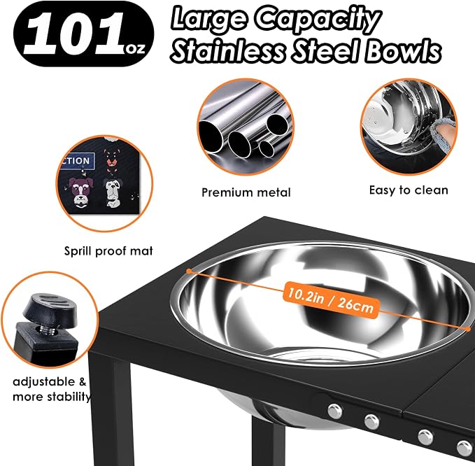 Metal Elevated Dog Bowls for Large Extral Large Breed Raised Dog Bowl Stand with Sprill Proof Mat and 3000ML Pet Bowls, 17" Tall Food & Water Feeder for Extra Large Breed