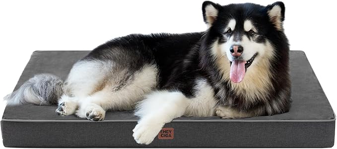 EHEYCIGA XXL Washable Dog Crate Bed with Memory Foam, 47x29Inch, Dark Grey | High Density Egg Crate Foam, Waterproof Liner, Removable Easy Clean Cover, Non-Slip Bottom, Fits Crate, Floor and Sofa