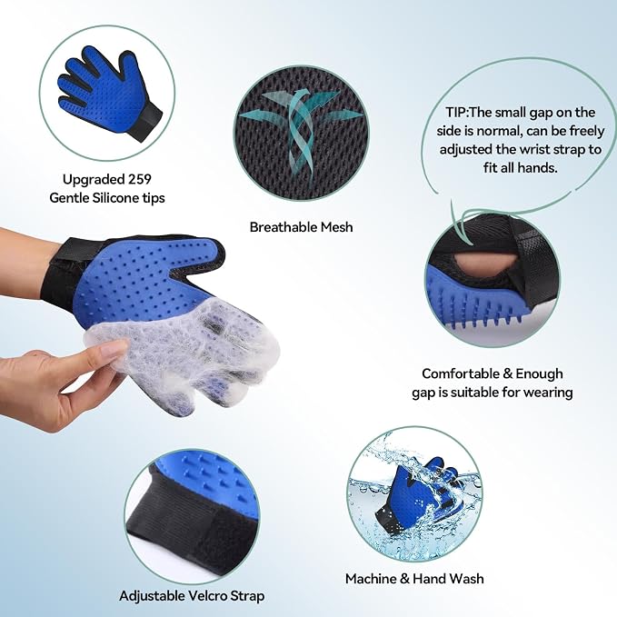 Pet Hair Remover Tool 5-Pack, Dog Cat Hair Remover with 1Pair Pet Grooming Gloves, Lint Shaver Cleaner Pro, Portable Carpet Scraper for Carpets, Clothes, Car Mats, Couch, Pet Bed