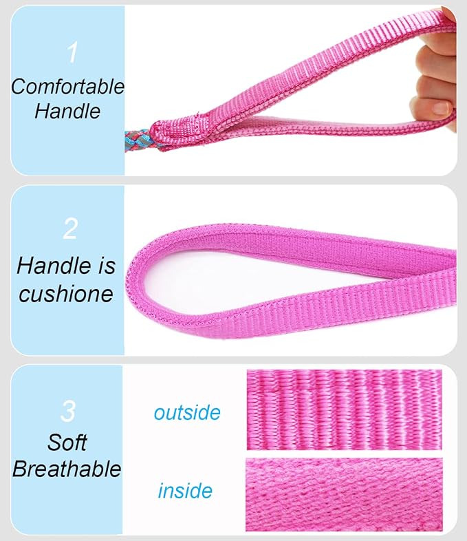 2/3/4/6/10 Foot Reflective Dog Leash Strong Nylon Rope Braided Heavy Duty for Large Medium Small Dogs Walking Training Leads (Pink, 10ft * 1/2")