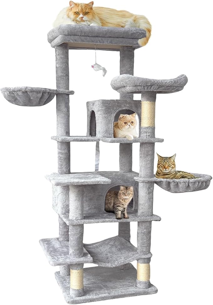 68 Inches Multi-Level Heavy Duty Large and Tall Cat Tree Tower for Indoor Cats/Removable Pad/Cat Condo/Sisal Scratching Posts/Hammock/Cat Activity Center/Wide Base