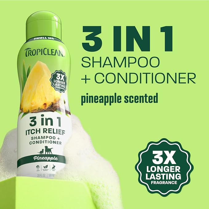 TropiClean Itch Relief Dog Shampoo, Pineapple Scent, 20oz | Powerful Odor Control | Long-Lasting Pineapple Scent | Puppy & Cat Safe | Made in USA