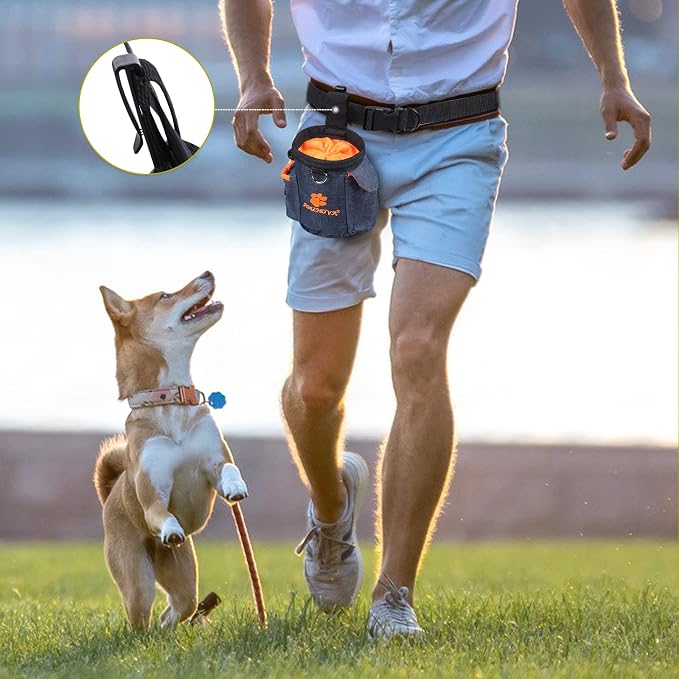 AMZNOVA Dog Treat Pouch Treatnow Dog Treat Bag, 3 Cups, Heather Navy | Training Pouch with Waist Belt & Clicker for Training & Walking, Waist Clip On Snack Fanny Pack for Pet