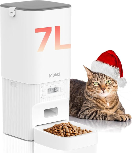 Automatic Cat Feeder - 7L/29 Cups Cat Food Dispenser with Desiccant Bag, 1–6 Meals, Ideal for 2–15mm Dry Food, Auto Pet Feeder with Dual Power Supply, Automatic Dog Feeder for Small Medium Breed