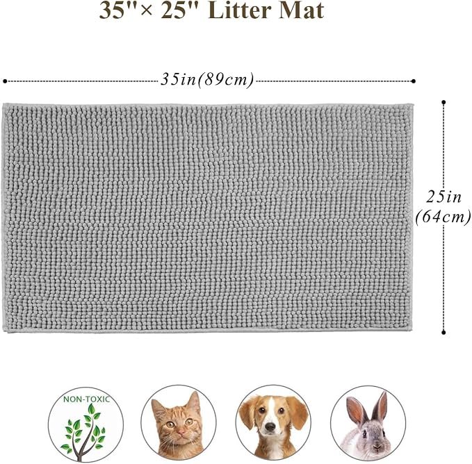 VIVAGLORY Cat Litter Mat Softgrip Litter Trapping Mat, 35"× 25", Grey | Litterbox Rug Box Catcher for Indoor & Floor, Easy Clean Washable Less-Mess Waterproof for Cat