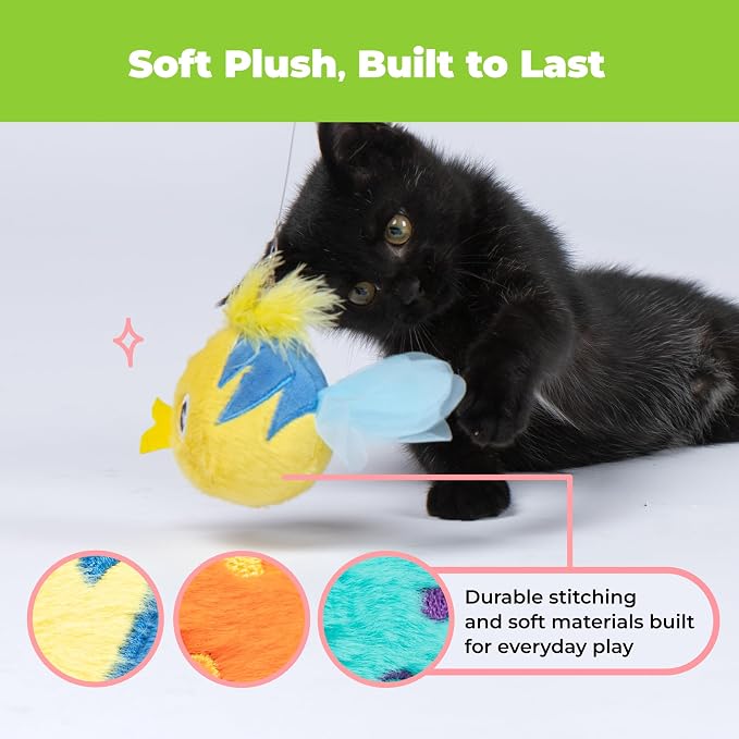 Catify by Best Pet Supplies Interactive Fluffy Fish Set Catnip Cat Toy for Indoor Cats & Kittens, Plush Crinkle Tail, Feather Chew Toys, Durable, Soft, Enrichment Play
