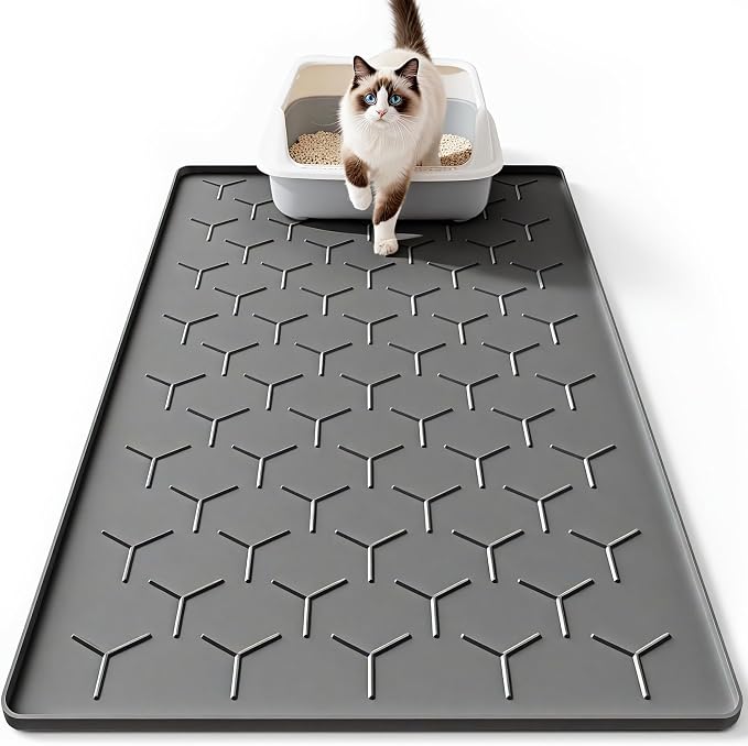 Bulkniu Silicone Cat Litter Mat, 22"x34", Raised Edge Waterproof, Dark Grey | Litter Trapping & Recycling, Easy to Clean, Non-Slip, Durable Safe & Odorless, Paw Friendly