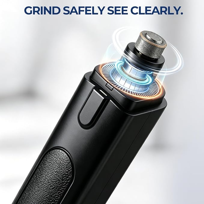 Professional 2-in-1 Dog Nail Clippers and Grinder with LED Light,Heavy Duty HRC-48 Deep-U Blade for Thick Nails, Ultra Quiet Rechargeable Pet Nail Trimmer for Large Dogs & Cats, Black | 2-in-1 dog nail clipper grinder with LED light to see quick. Featu...