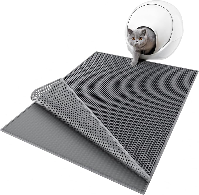 ESTHELLO Cat Litter Mat Honeycomb Double Layer Design 36’’ x 30’’ Gray
