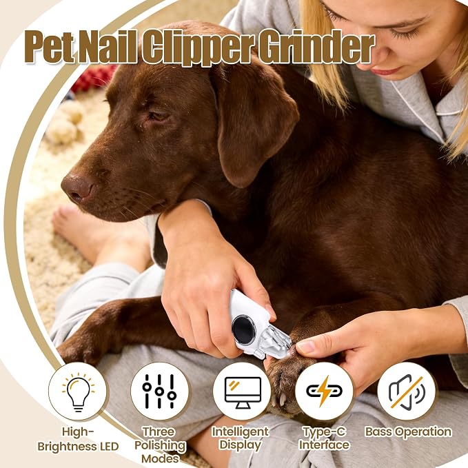 Rosvola Pet Nail Clipper Grinder, 2 in 1 Dog Nail Clippers & Dog Nail Grinder, Rechargeable Quiet Dogs Cats Claw Trimmer with LED Light for Small Medium Large Dogs