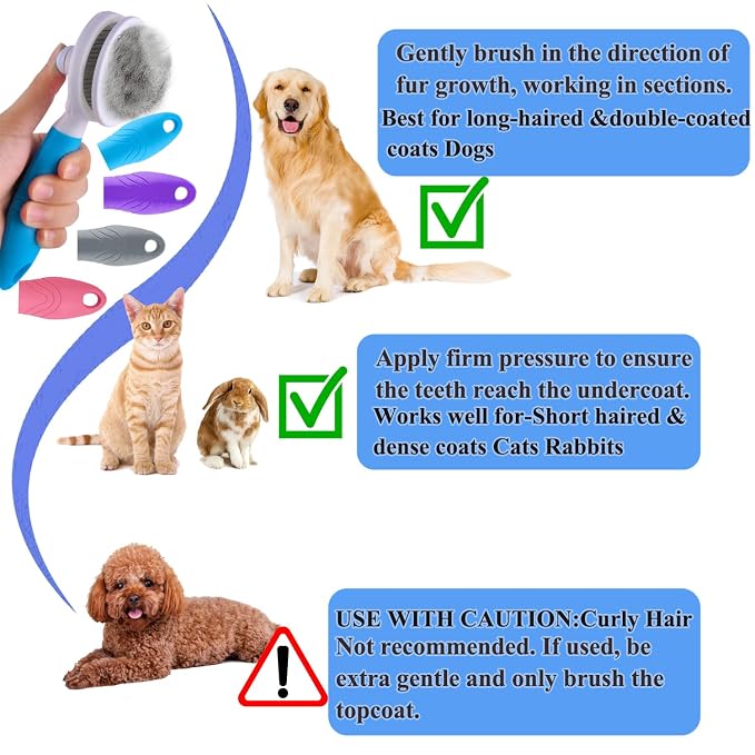 Self Cleaning Slicker Brush - Cat Brush Skin-Friendly Deshedding Grooming Massaging Tool for Long & Short Haired Pets, Cat Hair Brushes Easy Removes Undercoat for Dogs Cats Rabbits - UPGRADED, Blue
