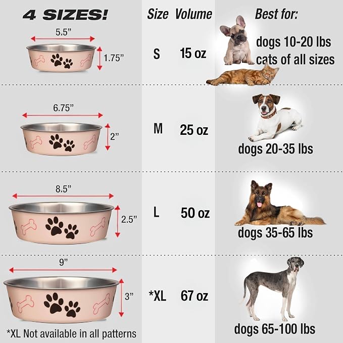 Loving Pets Bella Dog Bowls- Stainless Steel Dog & Cat Bowls - Spill Proof Dog Food Bowl, Cat Bowl, Puppy Essentials & Pet Supplies Great for Home & Travel (Small 10-20 lbs, Paparazzi Pink)