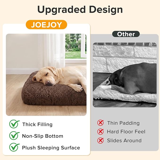 JOEJOY Large Dog Bed Crate Pad, Deluxe Plush Washable Dog Beds Fulffy Soft Kennel Pad Anti-Slip Pet Sleeping Mat for Extra Large Medium Small Dogs, 44" x 32", Brown
