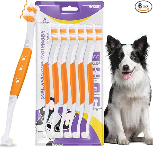 Dog Toothbrush, Dual-Head, for Medium-Large Dogs, Orange | Soft Bristles for Gentle Cleaning, 60° Curved Bristles for Better Coverage, Comfortable for Sensitive Gums
