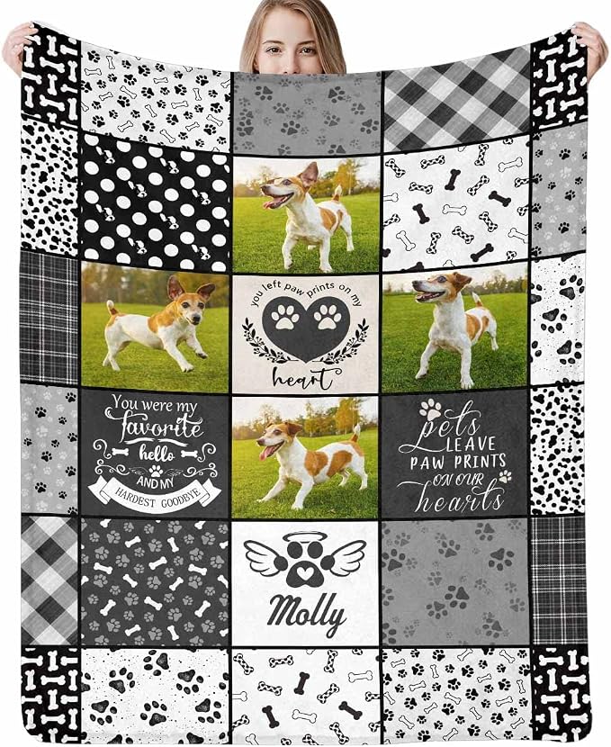 Artsadd Personalized Blanket with Picture in Memory of Dog Custom Photo Blanket Memorial Pet Loss Sympathy Gift