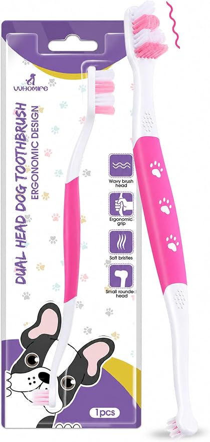 Dog Toothbrush, Dual-Head, for Medium-Large Dogs,Pink | Soft Bristles for Gentle Cleaning ,60° Curved Bristles for Better Coverage ,Comfortable for Sensitive Gums
