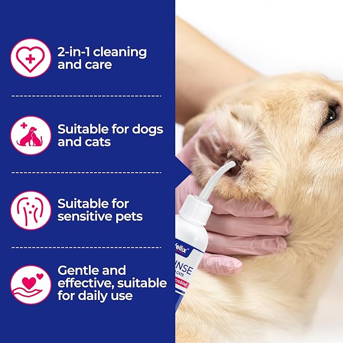 Wellix 120ml Ear Cleaner for Dog & Cat, Plant-Based Ear Drops for Dogs | Ear Wash for Itch Relief & Soothing Inflammation | Non-irritating Ear Infection Treatment | Ear Wax & Odor Removal Ear Flush